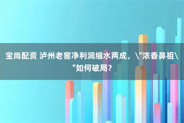 宝尚配资 泸州老窖净利润缩水两成，